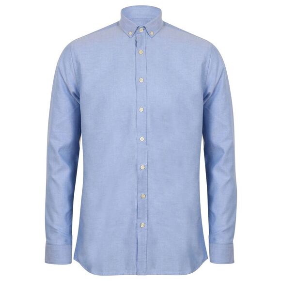 Henbury Mens Modern Long Sleeved Oxford Shirt / Blue